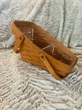 Longaberger Brown Woven Divided Basket with plastic  Liner